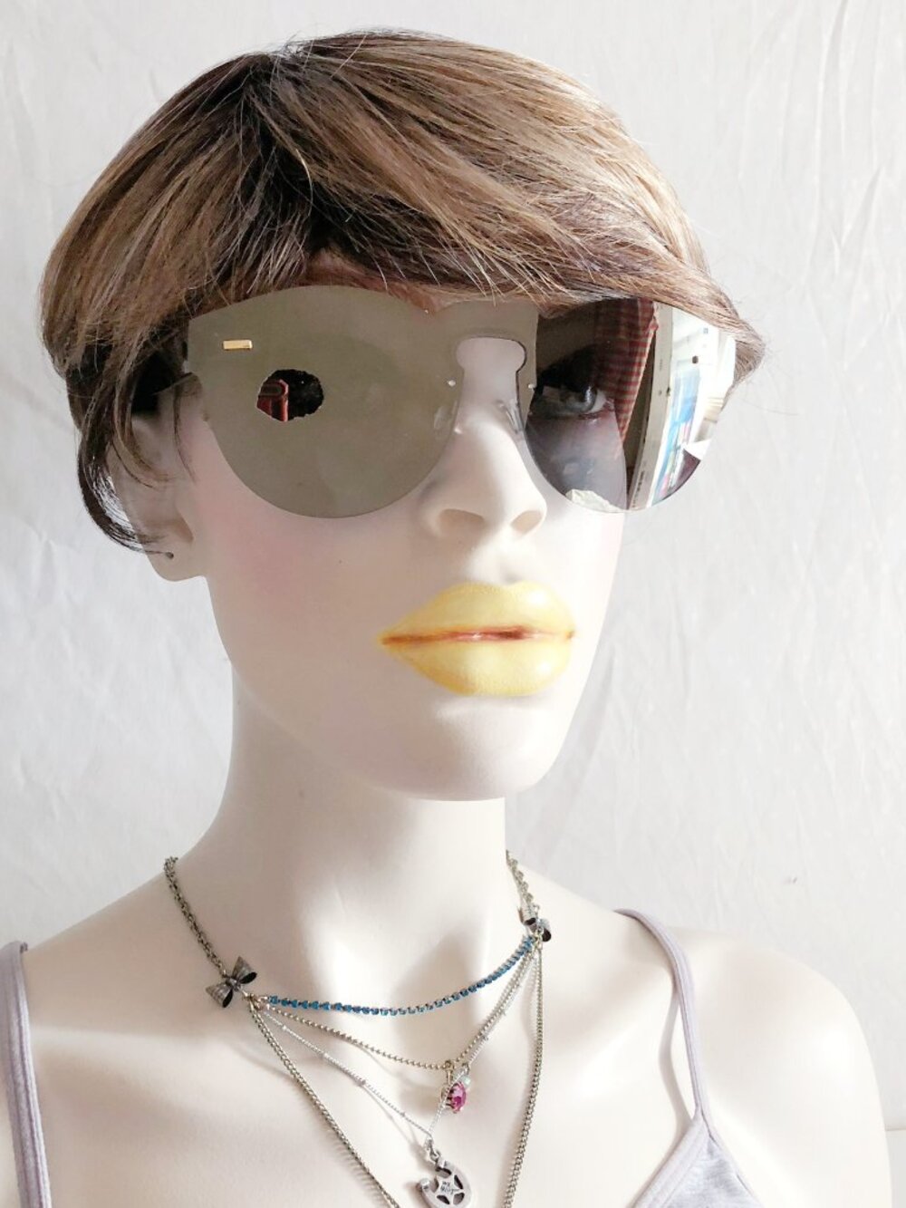 Round Frameless Gray Mirror Shield Sunglasses